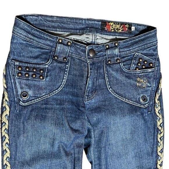 KDNK Wide Leg Studded and Embroidered Jeans Braided Trim Size 27 - Picture 2 of 8